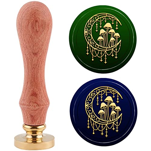 PandaHall Timbre de Sceau de Cire de Lune, Tampon de Cachet Vintage en Cire de Champignon Amovible avec Manche en Bois pour Carte d'invitation de Mariage, fête de Noël, enveloppes Cadeaux, décor Cover