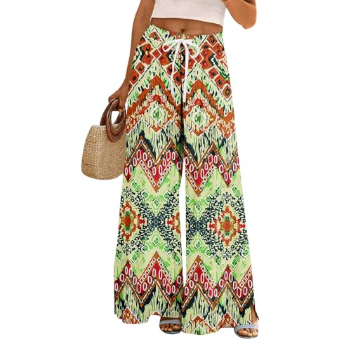 Shusuen Women Casual High Waist Wide Leg Pants 2026 Summer Long Palazzo Pants Pocket Lounge Beach Vacation Clothes Trousers（3-Light Green,Medium）