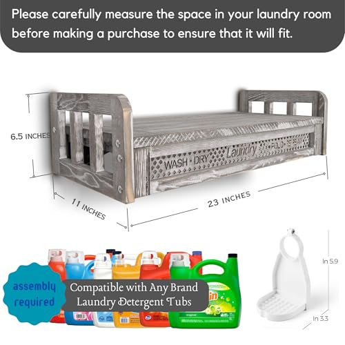Besuete Wall Mount Laundry Soap Holder - Heavy Duty Hanging Wood Laundry Detergent Holder Shelf, Liquid Laundry Detergent Dispenser, Laundry Room Accessories(Extra Large, Grey) - Thumbnail 2