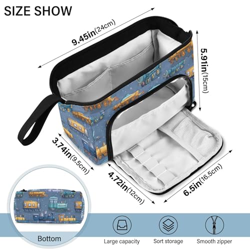 Image of Fisyme Steam Trains Blue Pencil Case Large Capacity Pen Bags Box Big Makeup Pouch Organizer