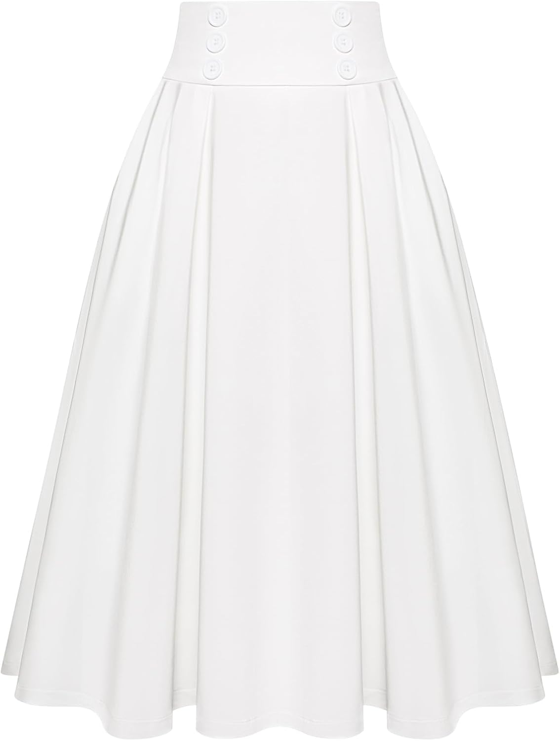 Belle Poque Women's Vintage High Waist Pleated Midi A-Line Skirt with Pockets