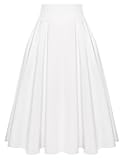 Belle Poque Women's Vintage High Waist Pleated Midi A-Line Skirt with Pockets