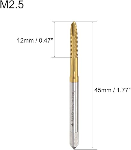 Vista 24 de uxcell Tapón de punta en espiral roscado M6 x 1 rosca, roscas de tierra H2 3 flautas, acero de alta velocidad HSS 6542, recubierto de titanio