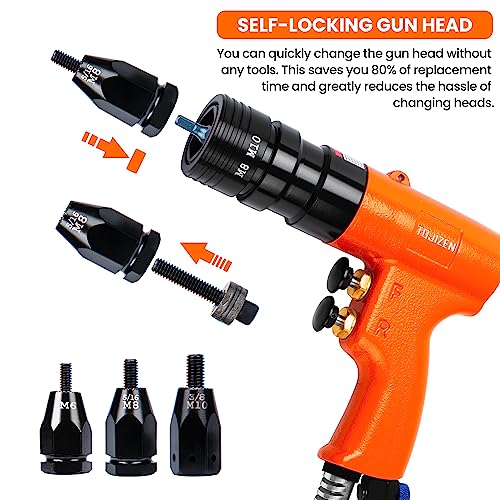 TOJIZEN Metric Pneumatic Rivet Nut Tool Rivet Nut Kit - M6, M8 5/16 & M10 3/8 Inch Gun Heads - Air Powered Rivet Gun Kit for Rivnut, Threaded Insert, Professional Air Riveter and RIV Nut Tool by TOJIZEN - Image 4