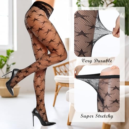 Grevosea Pattern Tights for Women, Star Tights Black Fishnet Stockings High Waist Sheer Stockings Pantyhose Fishnet Stocking for women3