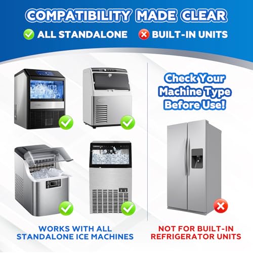 Image of Bellaluce Ice Machine Cleaner Tablets Descaler (32 Pack) - Nickel-Safe Countertop Portable Commercial Ice Maker Cleaning - Remove Hard Water Buildup, Odor-Free, Crystal Clear Ice