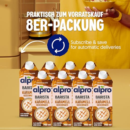 Alpro Barista Karamell – Zum Aufschäumen – Von Natur aus laktosefrei – 8 x 750 ml – Haltbar