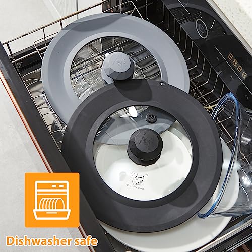 Set of 2 Vented Tempered Glass Universal Lid for Pot Pan Skillet with Heat Resistant Silicone Microwave Splatter Cover Microwave Safe Fit 6.5" 7" 7.5" and 11.5" 12" 12.5", Light Grey by GLOU-GLOU GOOSE GGG - Image 6