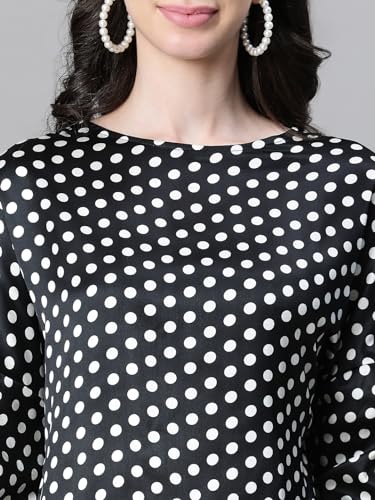 Image of oxolloxo Women Polka Print Round Neck Long Sleeve Top