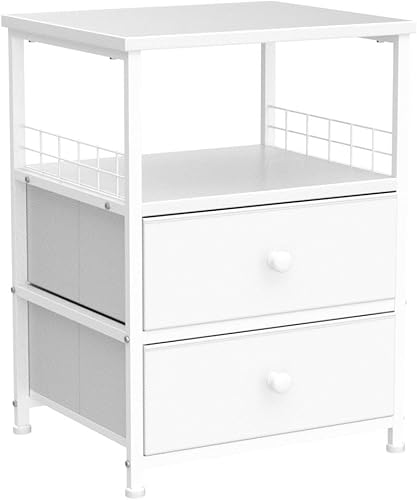 Miniatura 14 de Juego de 2 mesitas de noche de 17.8 pulgadas de ancho con cajones de tela y estante de madera abierto, red de seguridad en ambos lados de la mesa