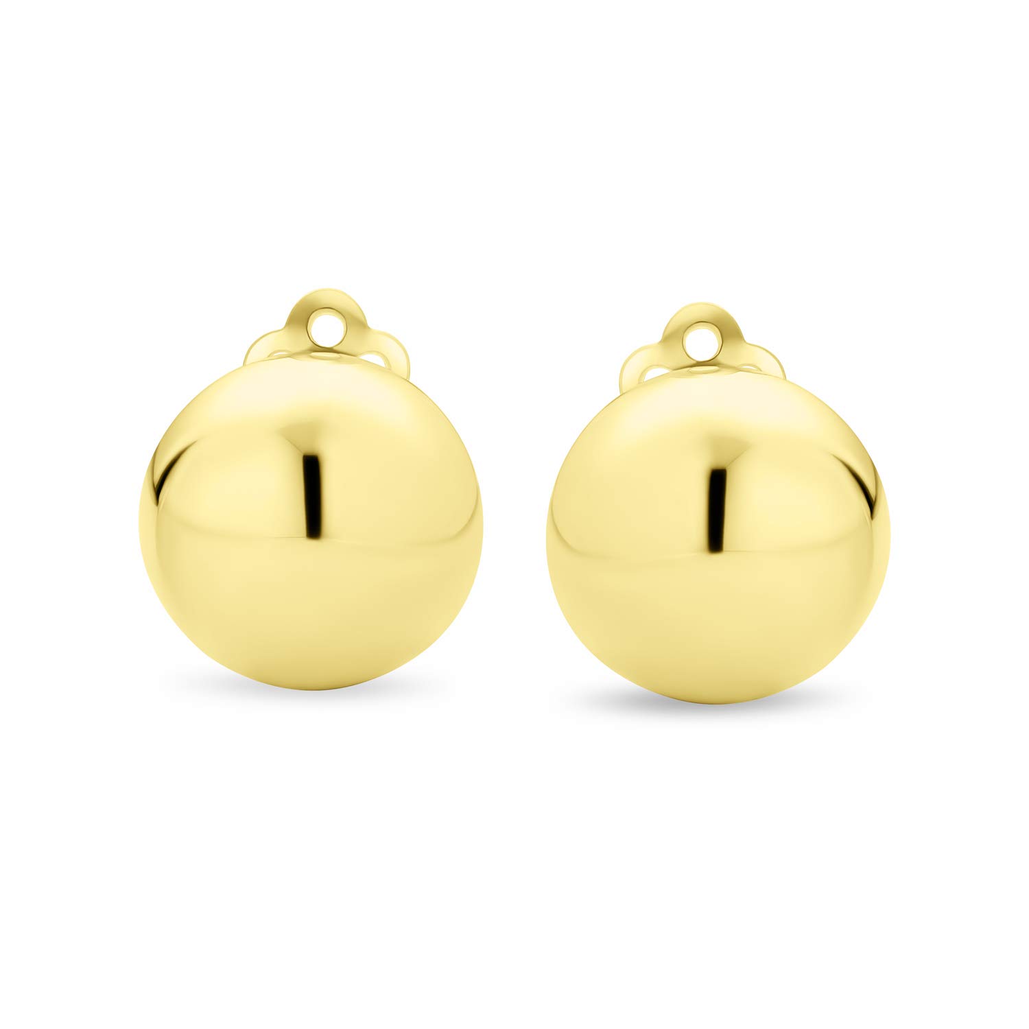 Stile semplice di base, orecchini a clip a forma di mezza sfera ovale rotonda per donne senza orecchie forate, placcati in oro 14K, lucidati in lega di argento sterling .925.