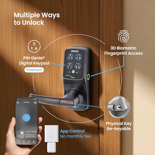 Lockly Secure Pro Smart Lock Wi-Fi, Keyless Entry Digital Keypad Door Lock, 3D Biometric Fingerprint Sensor Front Door with Handle, Voice Control & Auto Lock - Latch Edition thumbnail 2