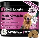 Multivitamin Dog Supplement, Glucosamine chondroitin for Dogs, Probiotics, Omega Fish Oil, Dog Supplements & Vitamins, Vitamins for Skin and Coat Allergies, (Peanut Butter 90 ct)