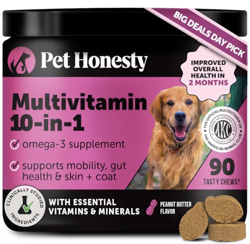Multivitamin Dog Supplement, Glucosamine chondroitin for Dogs, Probiotics, Omega Fish Oil, Dog Supplements & Vitamins, Vitamins for Skin and Coat Allergies, (Peanut Butter 90 ct)
