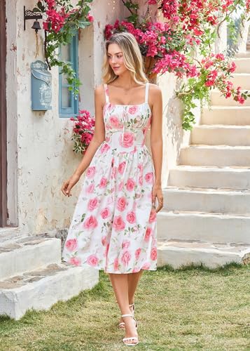 Image of Scarlet Darkness Women's Floral Midi Dress Corset Sundresses 2026 Summer Spring Vacation Milkmaid Dresses