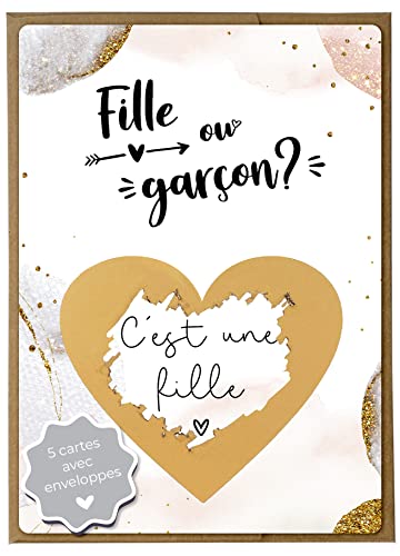 Bonito Coon 5 tarjetas de rascar Gender Reveal niña o niño – Es una tarjeta de niña con sobres – Anuncio de niña o niño