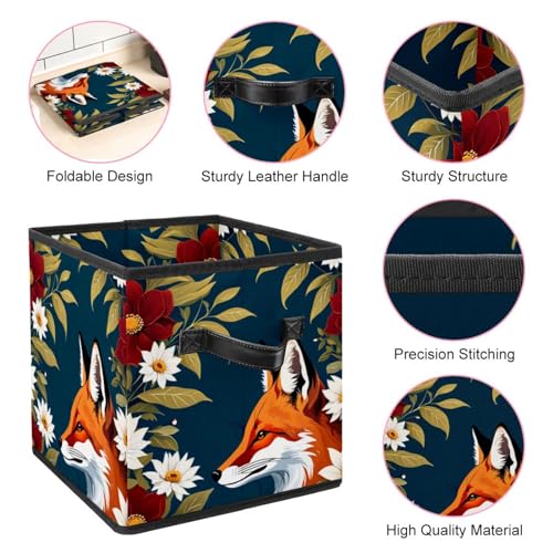 Boîte de rangement pliable motif renard fleur - Cube durable en tissu - 5