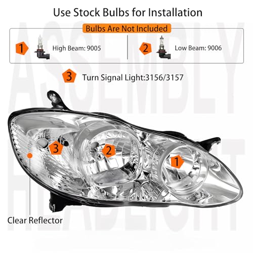Aresparts 2PCS Headlight Assembly Set For 2003 2004 2005 2006 2007 2008 Toyota Corolla CE LE S Replacement Headlamps Driver and Passenger Side Chrome Housing Clear Reflector and Lens by Aresparts - Used condition - Image 4