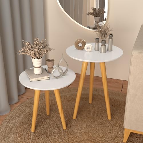 Duas Mesinhas Mesa Lateral Retro Pés Palito Para Escritório sala Quarto (Branco)