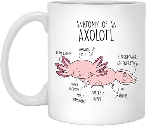 Taza de café Axolotl, lindo regalo de ajolote, amante de los peces mexicanos que camina, divertida taza de ajolote rosa, regalo para ella, él, mamá,