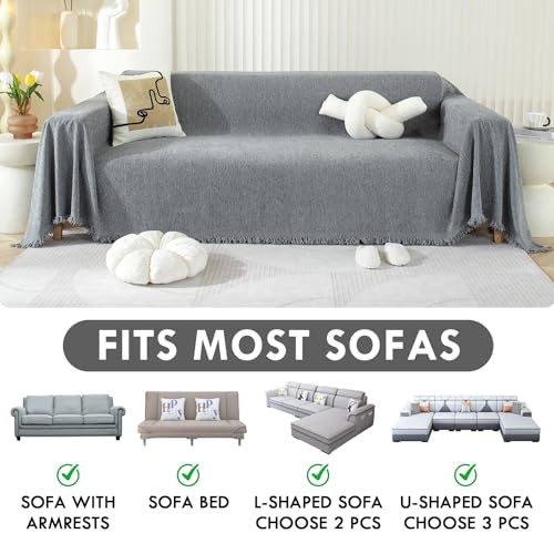 SHANNA Einfarbig Sofa Überwurfdecke 1/2/3/4 Sitzer, Chenille Ganzjährig Nutzbar Sofabezug L Form U Ecksofa Große Sofa Überzug, Vielseitige Sofaüberwurf Couch Überzug Sofa Cover Futonbezug mit Quaste