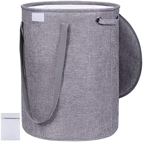 NARUNDREN Laundry Basket with Lid, 70L Round Collapsible Laundry Hamper with Handles, Freestanding Dirty Clothes Hamper Waterproof Lining for Bathroom, Laundry Room Organization Storage (Dark Grey)