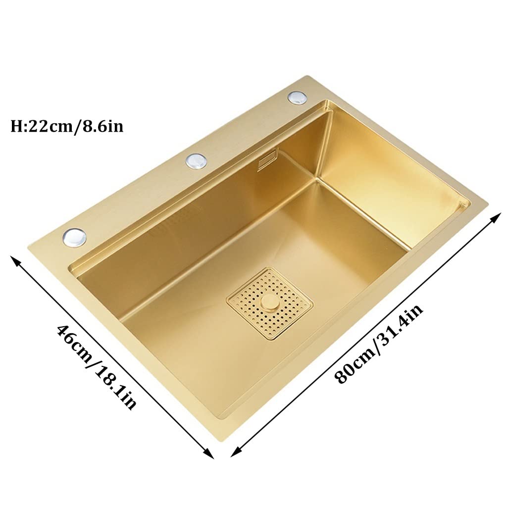 Arredamento per La Casa Lavelli da Cucina in Acciaio Inox Lavelli da Bar A Fessura Singola da Incasso O Sottotop con Gruppo di Scarico Piscina per Lavaggio,Gold-80x46x22cm