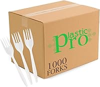 Plasticpro 1000 Count White Medium Weight Disposable Plastic Forks - Durable for Parties, Events & Daily Use