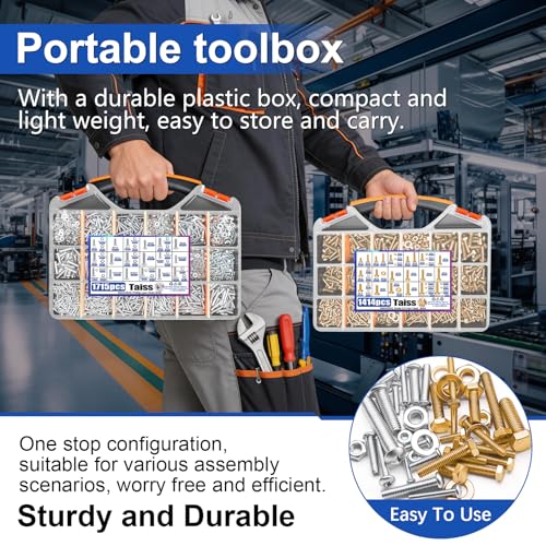 Image of Taiss 3334PCS Nuts and Bolts Assortment Kit SAE & Metric Phillips Head Bolts and Grade 8.8 Metric Hex Bolt Set,39 Sizes Hardware Assortment Kit with Assorted,Matching Nuts and Washers