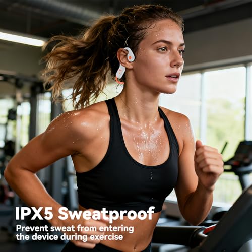 Image of Bone Conduction Headphones, Bluetooth 6.0 Open Ear Headphones with Mic, Type-C Quick Charge, Long Battery Life, IPX5 Sweatproof, Lightweight Comfortable for Gym, Sports, and Driving(Beige Orange)