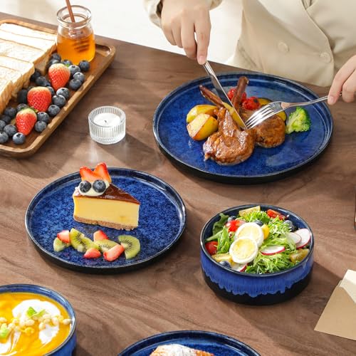 Image of vancasso Plates and Bowls Sets for 6, 18 Pieces Blue Dinnerware Sets for Kitchen, Modern Stoneware Dishes Set, Dishwasher and Microwave Safe, Series Starry