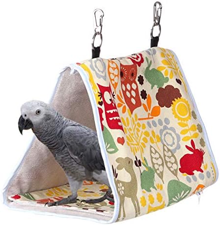 KINTOR Bird Nest Snuggle Hut,Parrot Habitat Cave Hanging Tent for Small Medium Parrots Budgies Eclectus Parakeet Cockatiels Lovebird African Grey (M-10.6x6.3x7.5, Yellow Owl)