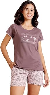 bodycare Women's Cotton Printed T-Shirt and Shorts Set | Soft & Breathable Nightwear | Short Sleeves | Loungewear Co-Ord Set BSSS17037-picture-23