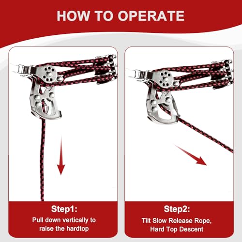 Hardtop Anti-Fall Removal Lift for Jeep Wrangler JL, JK, TJ, and Other Models with Hardtops | Idle Items, Kayak & Attic Hoist | Supports 8-16 ft Ceilings, Comes with 6 T-Knobs (Red)
