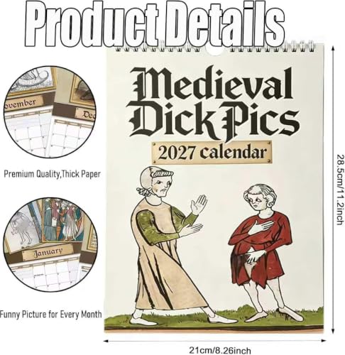 2027 Calendar, Rude Calendar 2027 UK, Funny Medieval Pics Wall Calender 2027, 12 Monthly Wall Calendars Planner, Rude Gifts for Birthdays, Secret Santa Christmas Stocking (Medieval Dick Pics) — photo 2