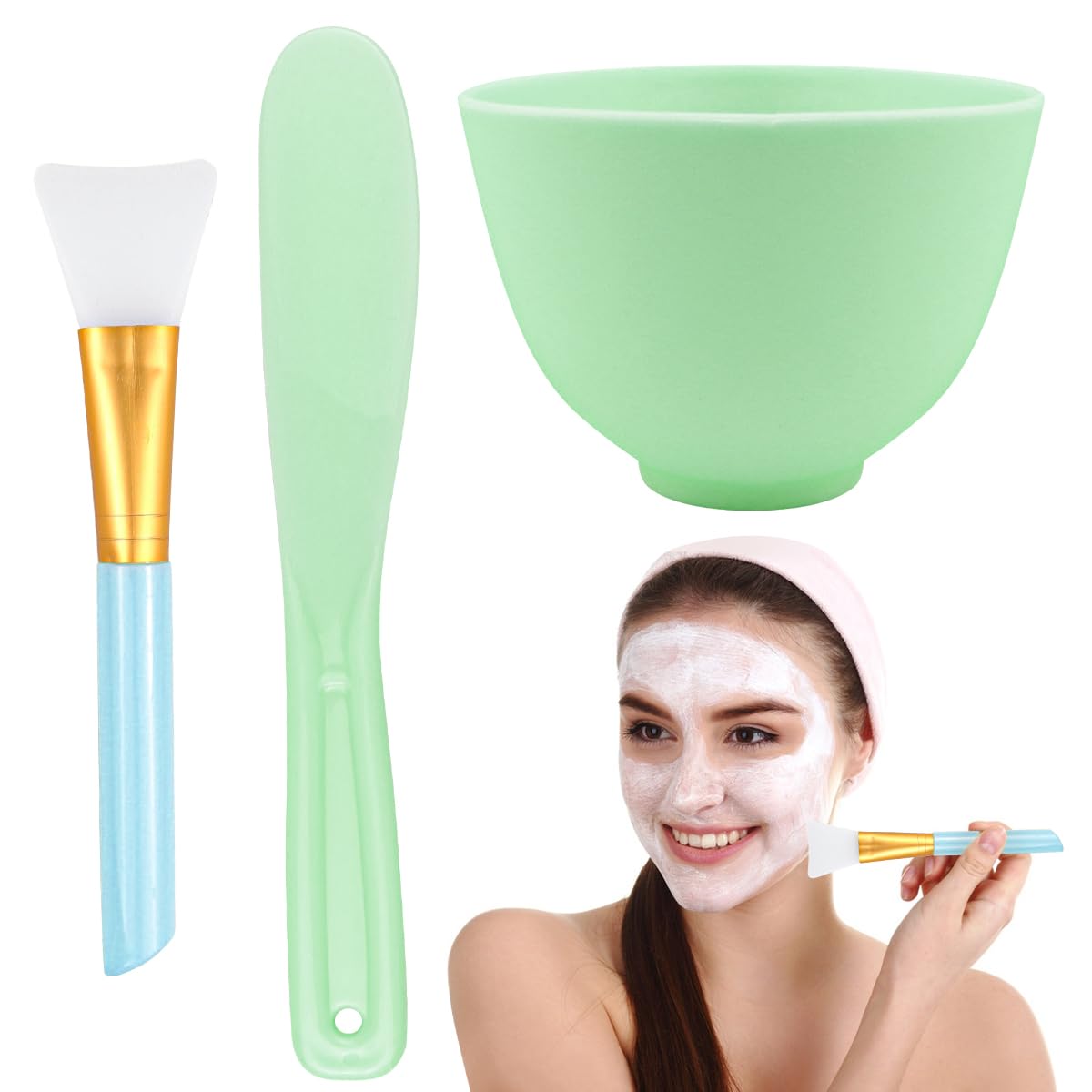 Silicone Face Mask Mixing Bowl Set, Microwavable Silicone Facial Mud Bowl with Bowl Stick Spatula, Face Mask Applicator, Cosmetic Beauty Tool for Home Salon image 2