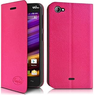 Seluxion – Funda para Wiko Jimmy – Carcasa con tapa función soporte Color Rosa + película de protección
