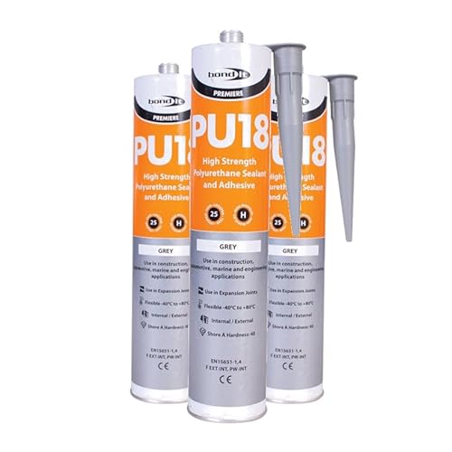 (Pack of 3) PU18 Grey Polyurethane Adhesive Sealant High Strength Marine Automotive PU …
