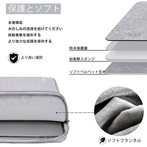 undefined [Ferkurn] パソコンケース PCケース 手提付き 360°保護 ノートパソコンケース pcバッグ 撥水加工タブレット ケース MacBook Air/Pro/iPad/Surface/Chromebook シリーズ/Asus/Lenovo/レノボ/Dell/レッツノート/HP/NEC/Dynabook/Acer/富士通 対応 パソコンカバー 14インチ ライトグレー の商品画像 2