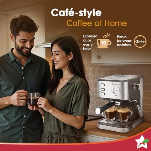 Image of Wonderchef Regenta 19 Bar Espresso Coffee Maker | Espresso, Cappuccino, Latte, Mocha & Cold Coffee | Steam Frother | Metal Portafilter | 1.5L Tank | 1200W | 2-Year Warranty