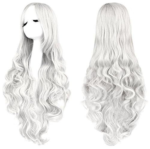 AneShe Wigs 32" Women Wig Long Spiral Curly Heat Resistant Hair Cosplay Wig (Silver Grey)