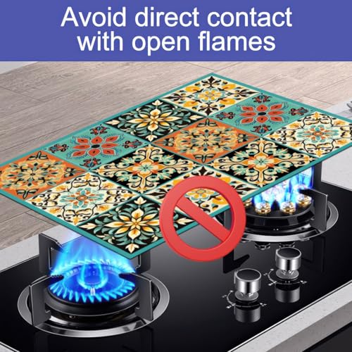 Image of HOMETITUTE Spanish Tile Boho Stove Cover 28x20 Diatomite Heat Mat | Electric stove decoration