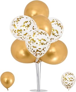 OTMVicor 1 Set Balloon Stand, Table Stand Kit with Gold Balloons,4pcs Metallic Gold Balloons,4pcs Gold Confetti Balloons for Party