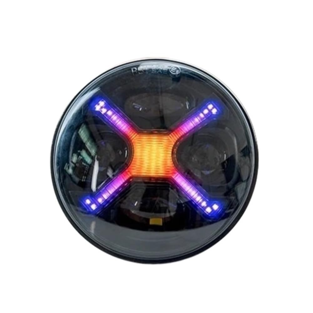 Moto Faro Anteriore Luci di marcia diurna RGB a colori LED a forma X nera fumé da 5,75 pollici per motocicletta per retrofit circolare