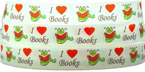 craftsociete 5 Yards I Love Books Design Grosgrain Ribbon 4 Crafts & Bow 7/8" Inch 22mm