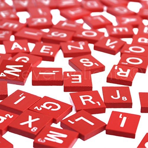 CleverDelights 100 Wood Letter Tiles - Red Color - Complete Set - Game Replacement Crafts Weddings Scrapbooking