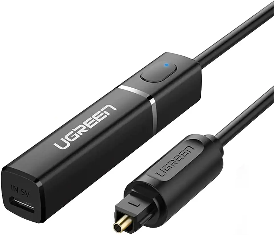 Transmissor de Áudio Bluetooth 5.0 U.green com Plug Óptico Suporta Tecnologia de Áudio Qualcomm Aptx e Codec Sbc Plug and Play Faixa de Operação de até 10 Metros Porta Micro Usb para Carregamento/ No Brasil