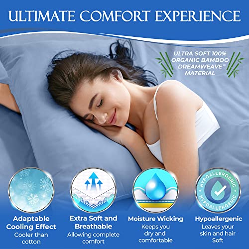 Decolure 100% Organic Bamboo Sheets Set 4 Pcs - Luxury Smooth Full Size Sheet Set Bamboo W/Deep Pocket - Cool And Silk Soft Bamboo Sheets For Full Size Bed, Cooling Full Bed Sheets (Light Blue) #TOP1