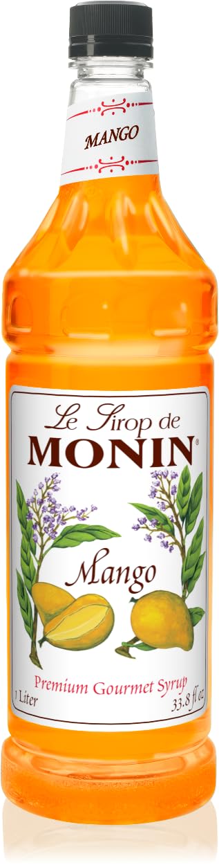 Monin - Mango Syrup | Premium Syrup for Cocktails, Sodas, Lemonades & More | Clean Label with No Artificial Flavors, No Artificial Preservatives (BPA-Free Plastic Bottle, 1 Liter)