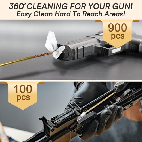 Garrelett 7 in 1 Gun Cleaning Kit with 900 PCS Gun Cleaning Patches, 100 PCS 6 Inch Cotton Swabs, Cloth Holder, Wool, Bristle & Brass Brushes, Storage Case Included, for Gun Maintenance
